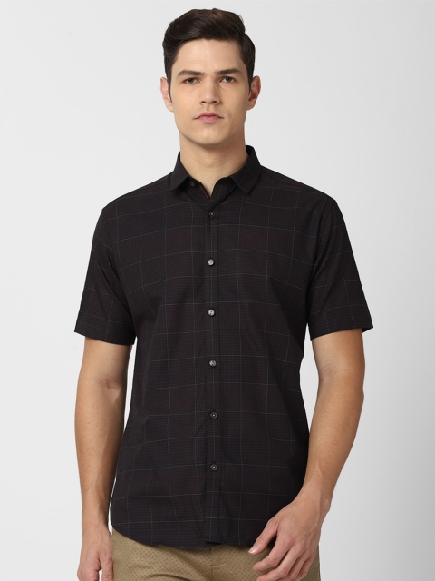 

V Dot Men Black Slim Fit Windowpane Checked Pure Cotton Casual Shirt