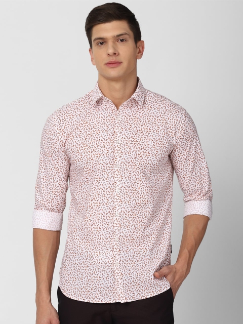

V Dot Men Orange Slim Fit Floral Printed Casual Shirt