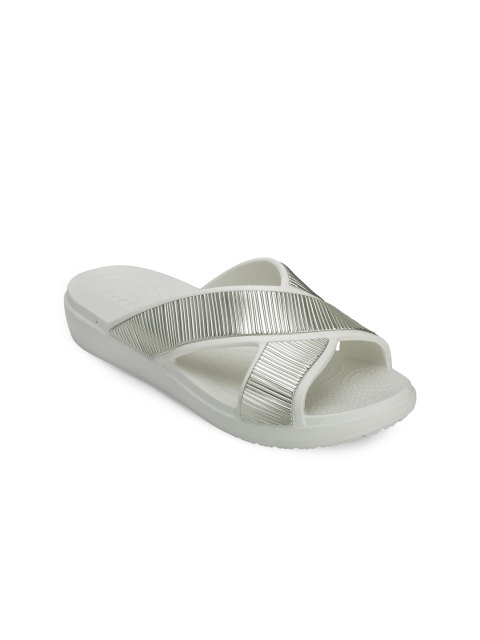 

Crocs Sloane Women White Silver-Toned Flats