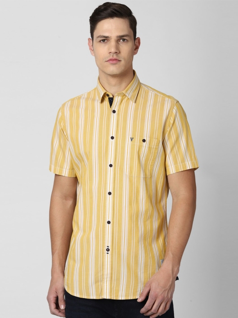 

VAN HEUSEN DENIM LABS Men Yellow Slim Fit Striped Casual Shirt