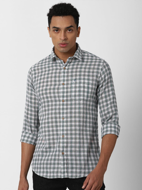 

VAN HEUSEN DENIM LABS Men Grey Slim Fit Checked Casual Shirt