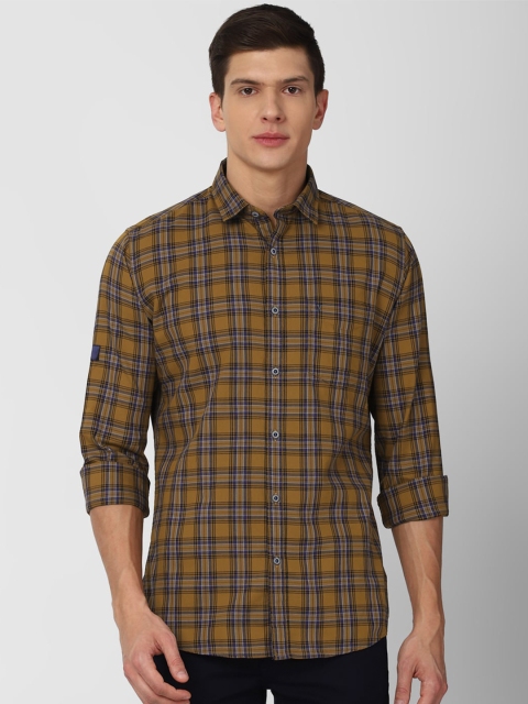 

VAN HEUSEN DENIM LABS Men Yellow Slim Fit Checked Casual Shirt