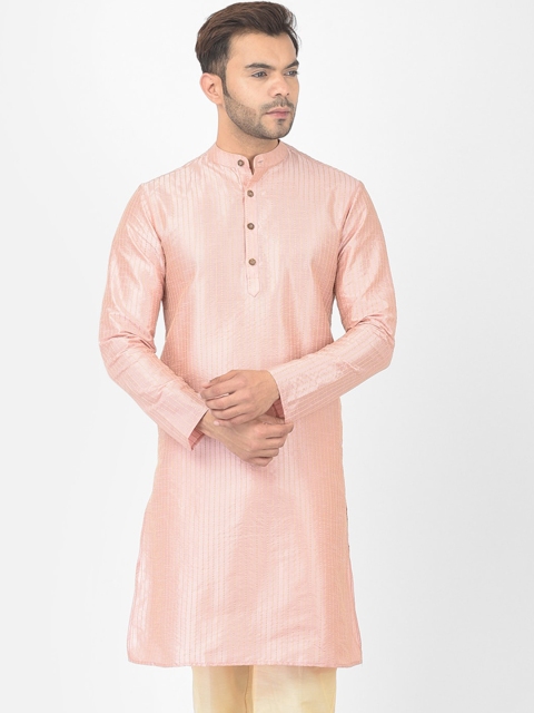 

DEYANN Men Pink Solid Jacquard Kurta