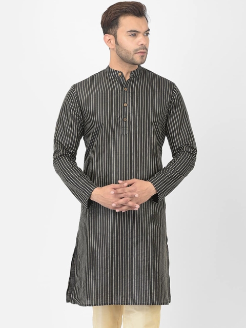 

DEYANN Men Black Striped Jacquard Kurta