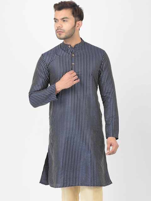 

DEYANN Men Navy Blue Striped Jacquard Kurta