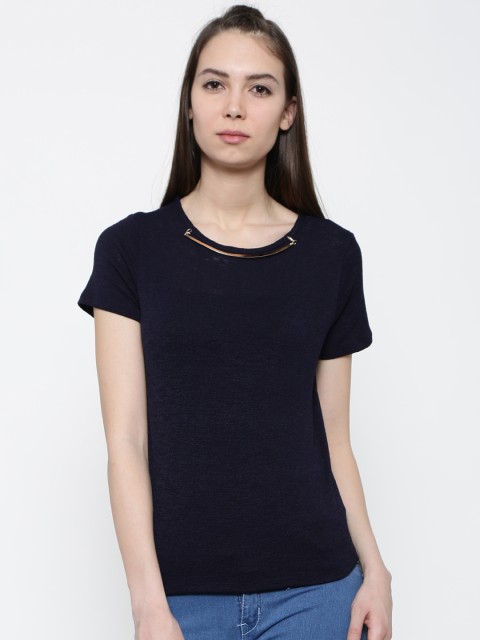 

Annabelle by Pantaloons Women Navy Solid Styled Back Top, Navy blue