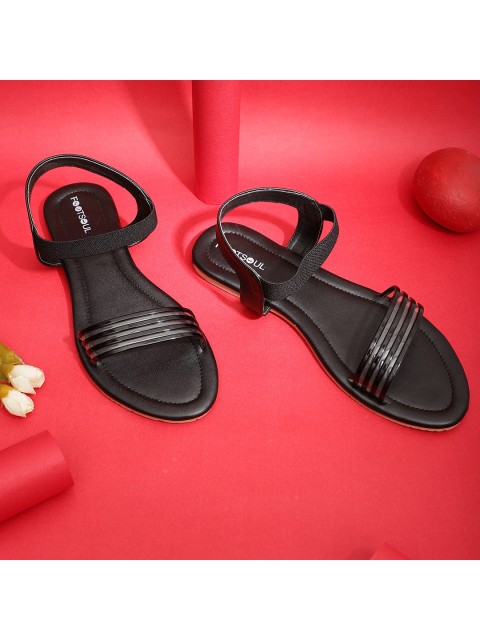 

FOOTSOUL Women Black Open Toe Flats