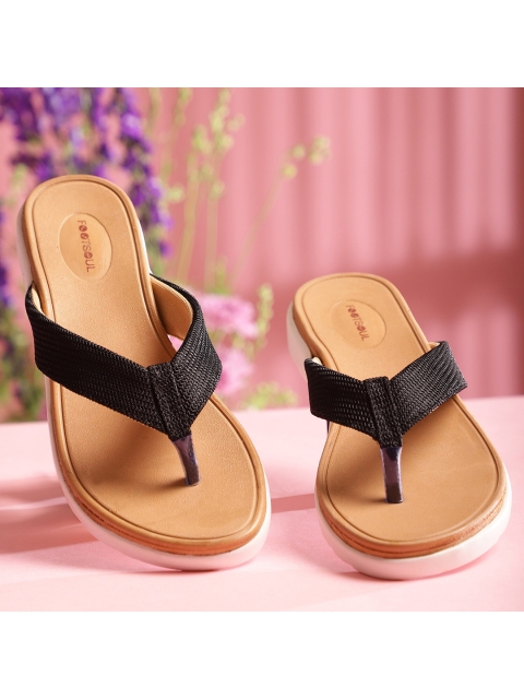 

FOOTSOUL Women Black Textured Open Toe Flats