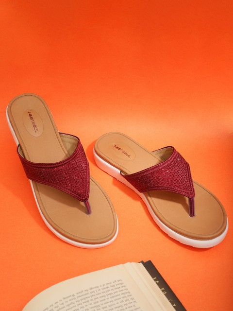 

FOOTSOUL Women Maroon Open Toe Flats