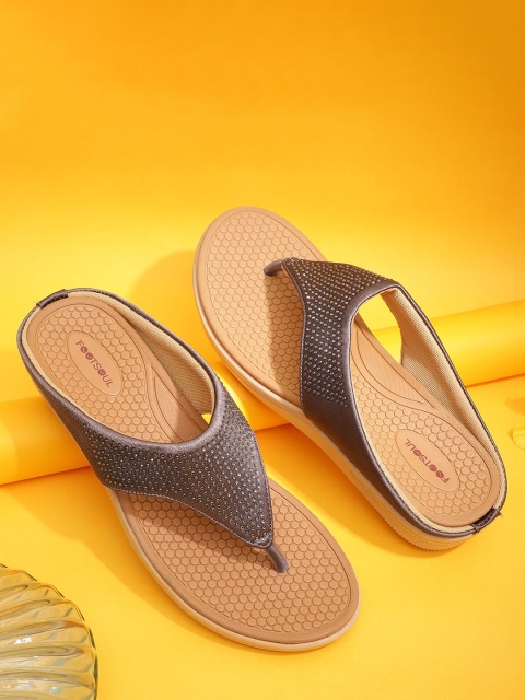 

FOOTSOUL Women Grey Open Toe Flats with Laser Cuts