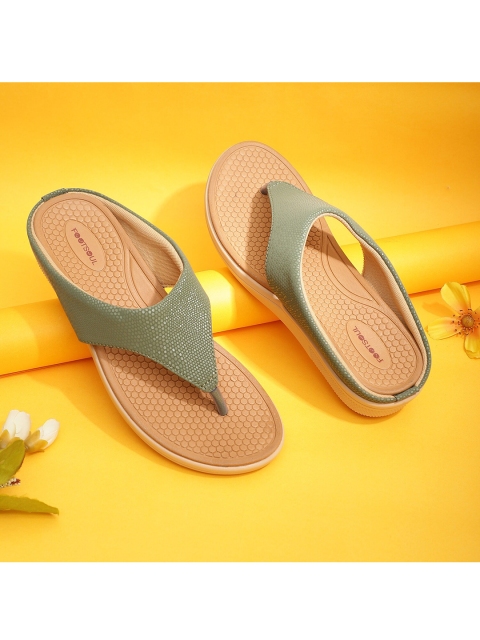 

FOOTSOUL Women Green Open Toe Flats with Laser Cuts