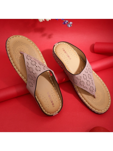 

FOOTSOUL Women Peach-Coloured T-Strap Flats with Laser Cuts