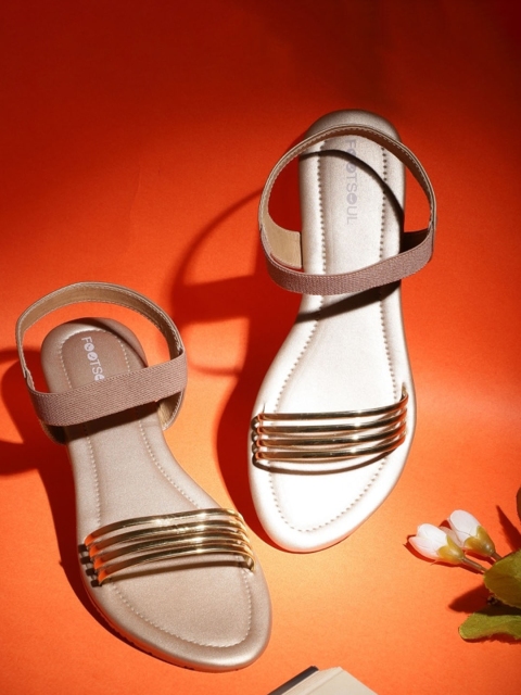 

FOOTSOUL Women Gold-Toned Striped Open Toe Flats