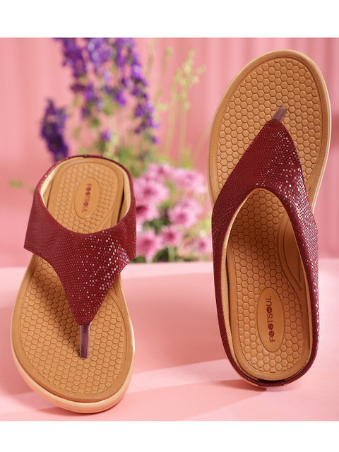 

FOOTSOUL Women Maroon Open Toe Flats with Laser Cuts