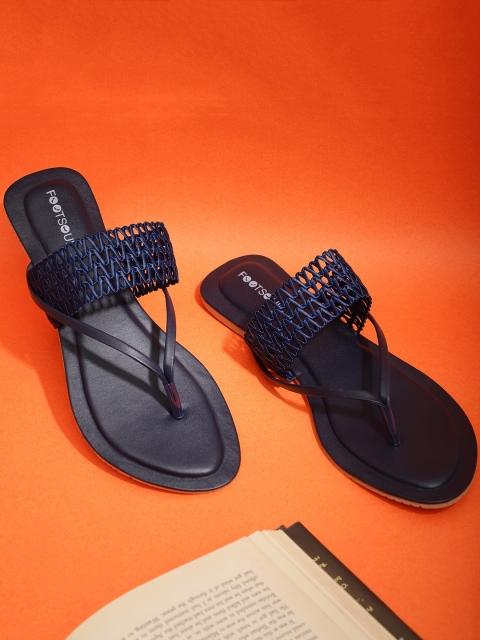 

FOOTSOUL Women Blue T-Strap Flats