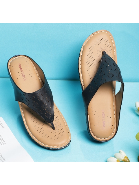 

FOOTSOUL Women Blue Open Toe Flats with Laser Cuts