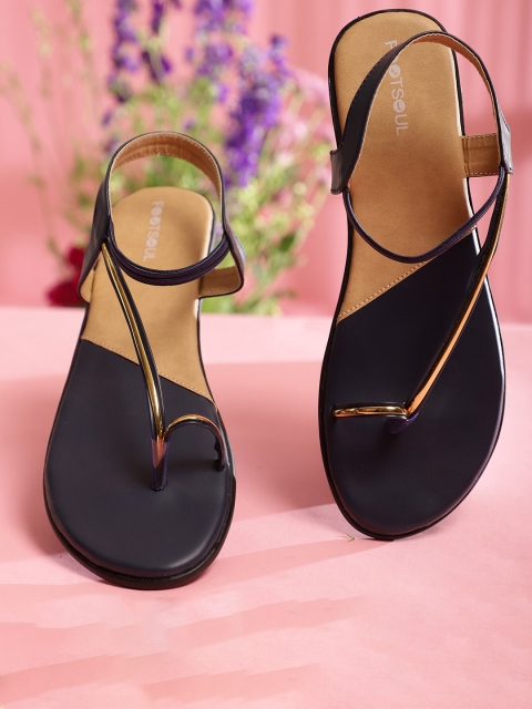 

FOOTSOUL Women Blue Colourblocked T-Strap Flats