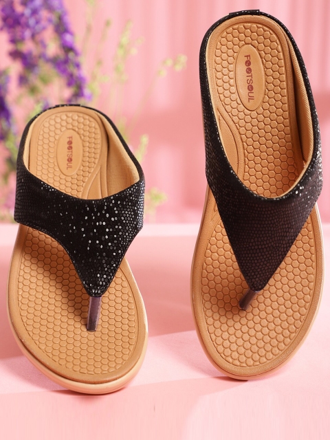 

FOOTSOUL Women Black Open Toe Flats with Laser Cuts