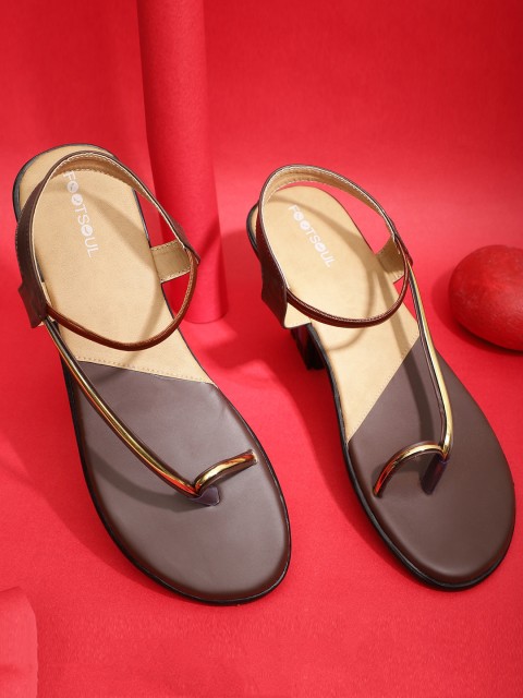 

FOOTSOUL Women Brown T-Strap Flats