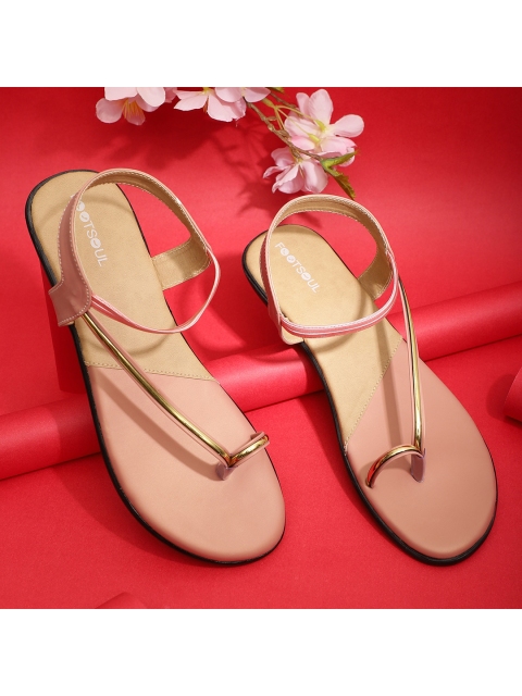 

FOOTSOUL Women Peach-Coloured T-Strap Flats