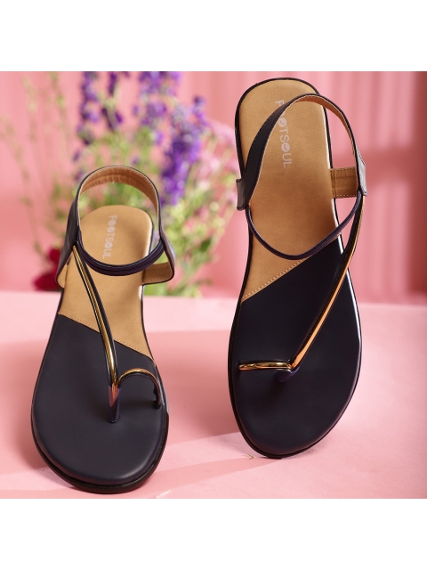 

FOOTSOUL Women Blue Colourblocked T-Strap Flats