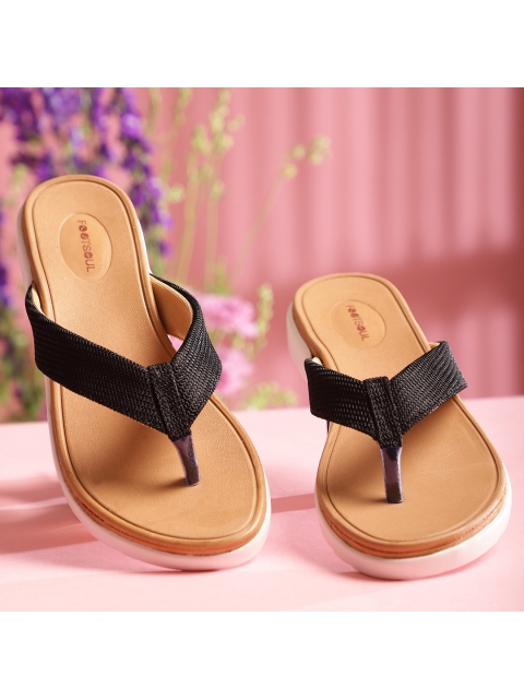 

FOOTSOUL Women Black Textured Open Toe Flats