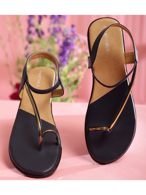 

FOOTSOUL Women Blue Colourblocked T-Strap Flats
