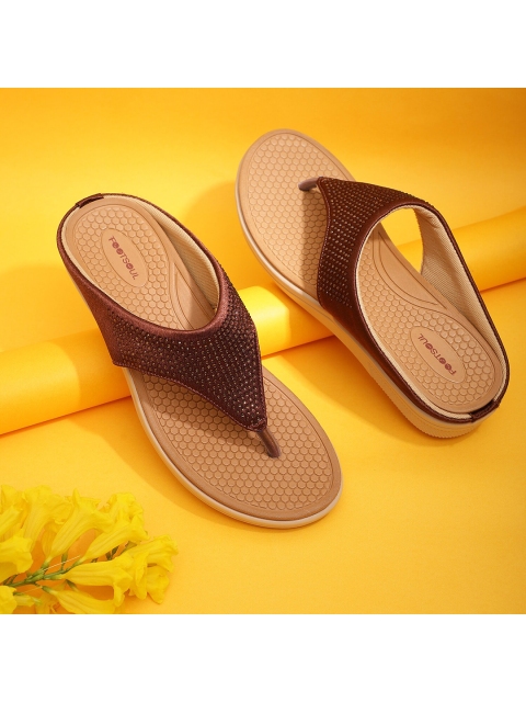 

FOOTSOUL Women Brown Embellished Open Toe Flats with Laser Cuts