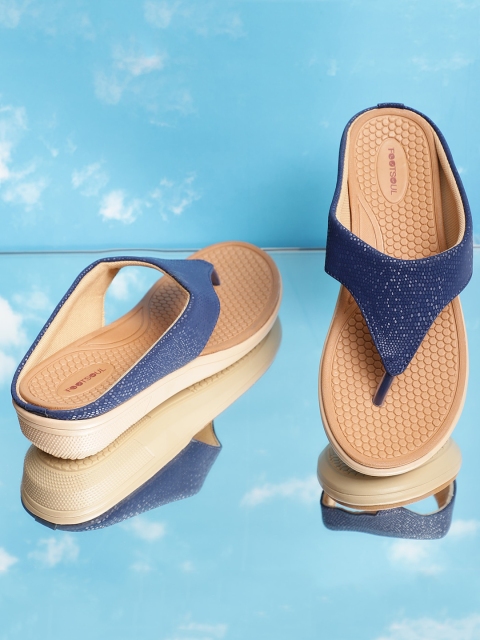 

FOOTSOUL Women Blue T-Strap Flats