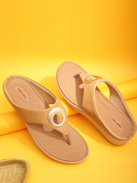 

FOOTSOUL Women Beige Embellished Open Toe Flats