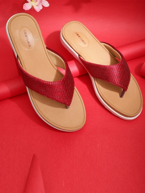 

FOOTSOUL Women Maroon Open Toe Flats