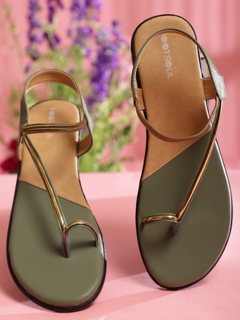 

FOOTSOUL Women Green Open Toe Flats