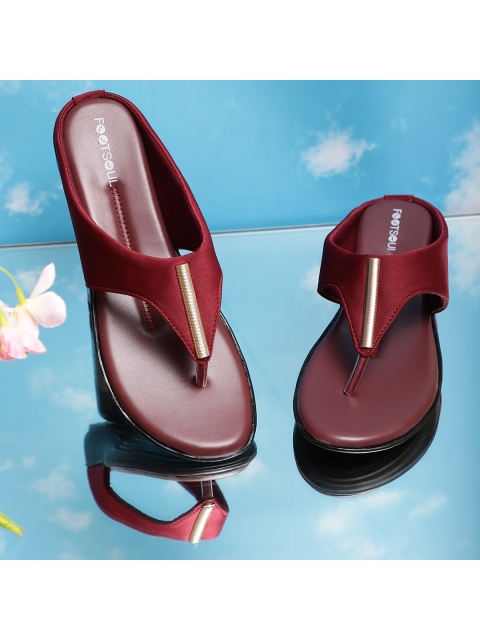 

FOOTSOUL Women Maroon T-Strap Flats