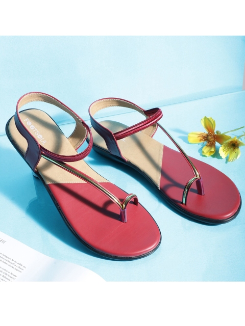 

FOOTSOUL Women Maroon Colourblocked One Toe Flats