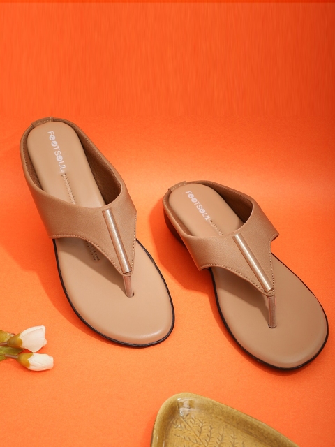 

FOOTSOUL Women Beige Striped T-Strap Flats