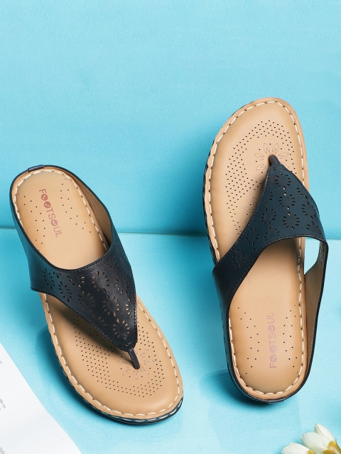 

FOOTSOUL Women Blue Open Toe Flats with Laser Cuts