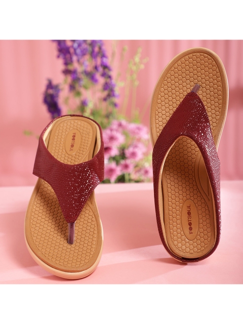 

FOOTSOUL Women Maroon Open Toe Flats with Laser Cuts