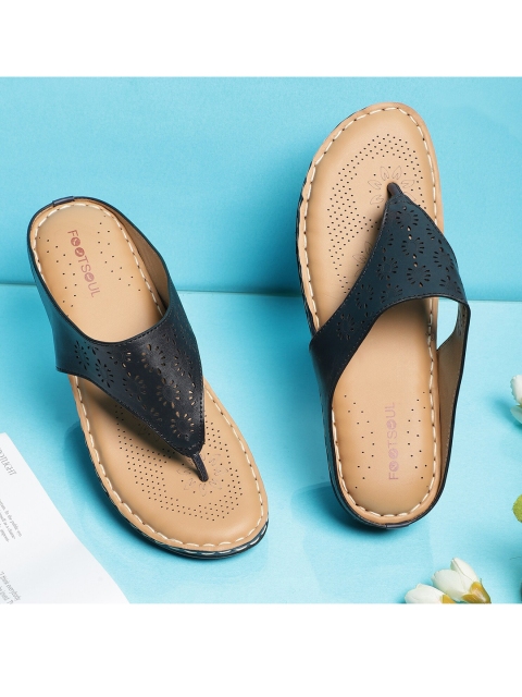 

FOOTSOUL Women Blue Open Toe Flats with Laser Cuts