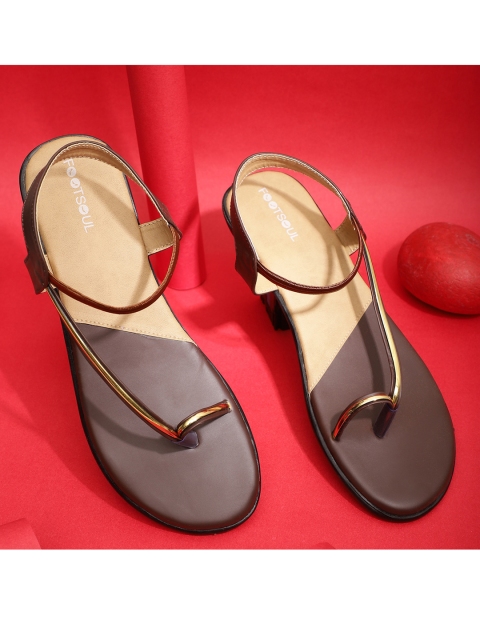 

FOOTSOUL Women Brown T-Strap Flats