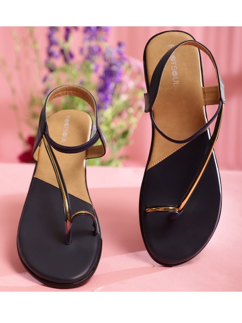 

FOOTSOUL Women Blue Colourblocked T-Strap Flats