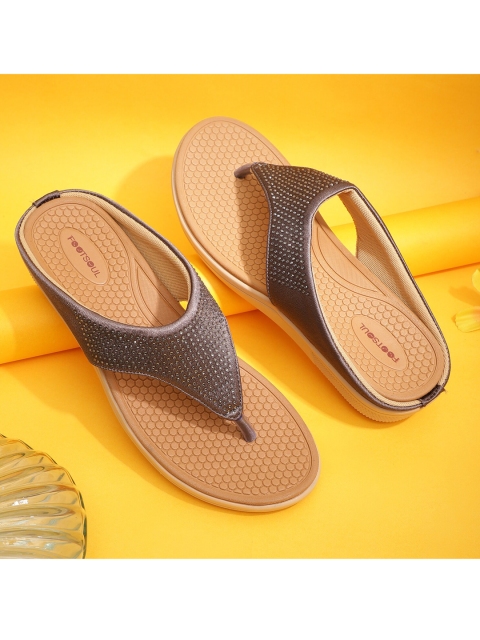 

FOOTSOUL Women Grey Open Toe Flats with Laser Cuts