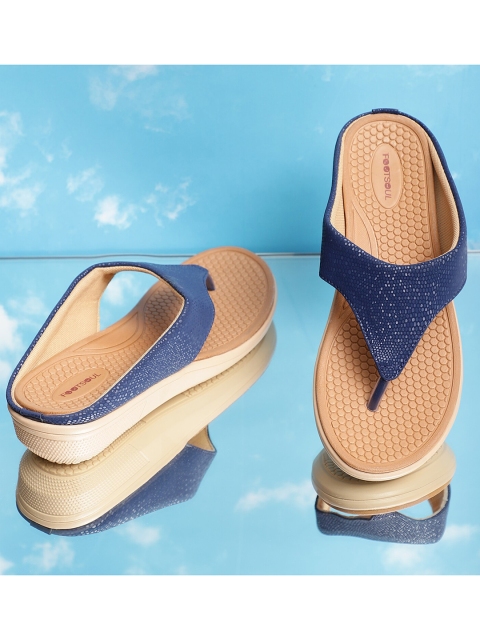 

FOOTSOUL Women Blue T-Strap Flats