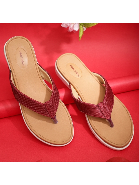 

FOOTSOUL Women Maroon T-Strap Flats