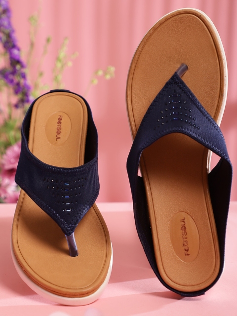 

FOOTSOUL Women Blue T-Strap Flats