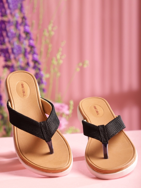 

FOOTSOUL Women Black Textured Open Toe Flats