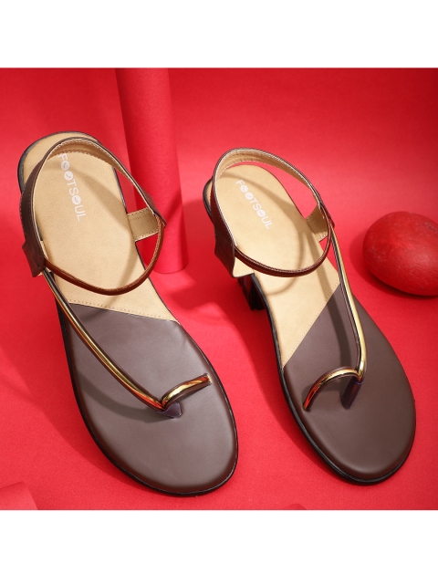 

FOOTSOUL Women Brown T-Strap Flats