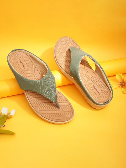 

FOOTSOUL Women Green Open Toe Flats with Laser Cuts