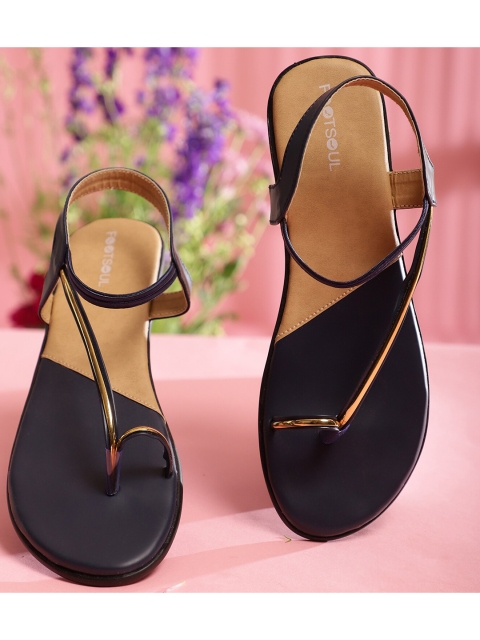 

FOOTSOUL Women Blue Colourblocked T-Strap Flats