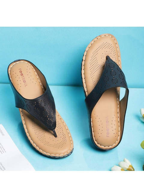 

FOOTSOUL Women Blue Open Toe Flats with Laser Cuts