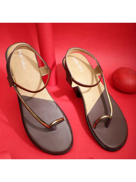 

FOOTSOUL Women Brown T-Strap Flats